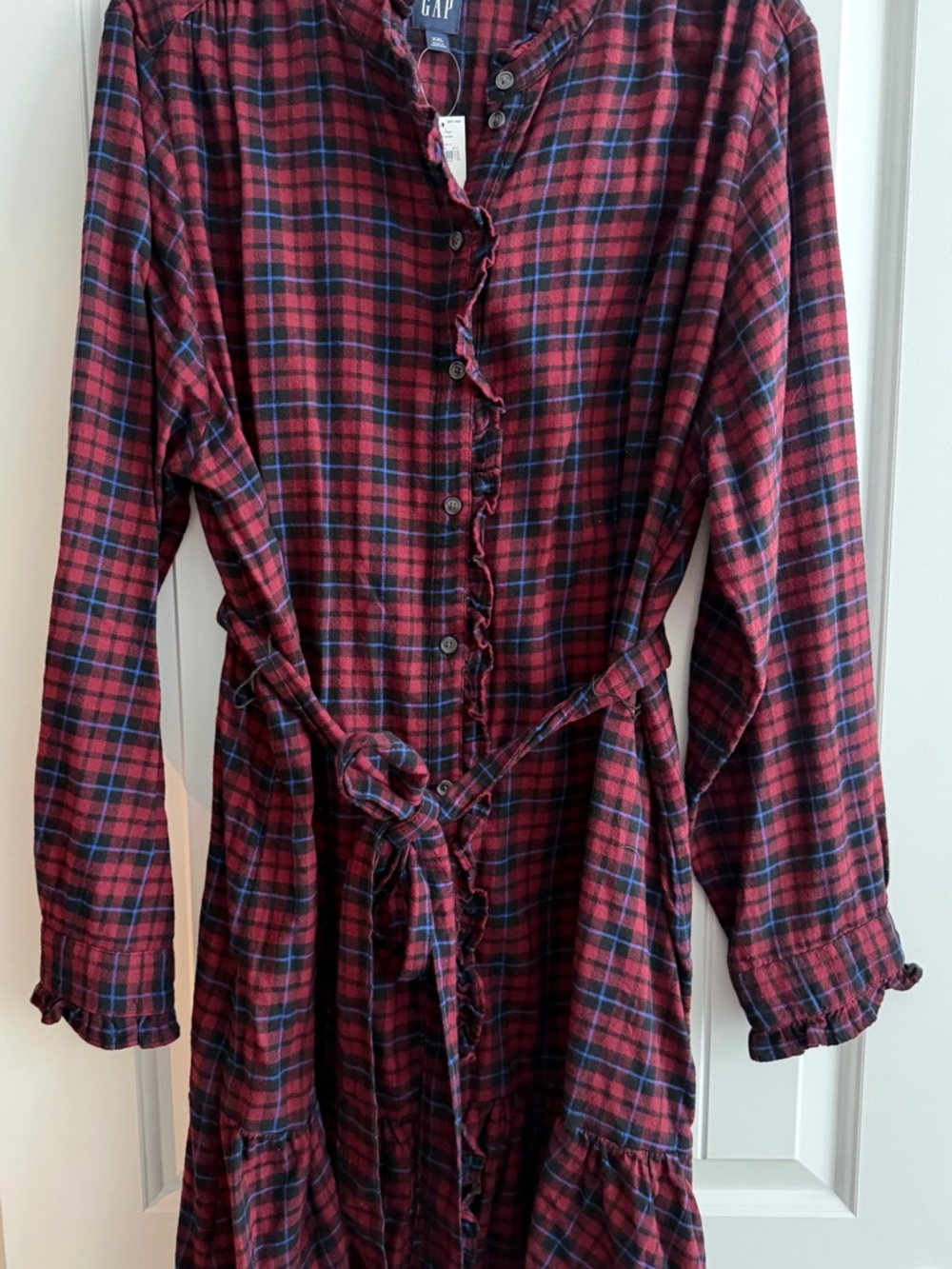 GAP Burgundy & Navy Plaid Henley Shirt